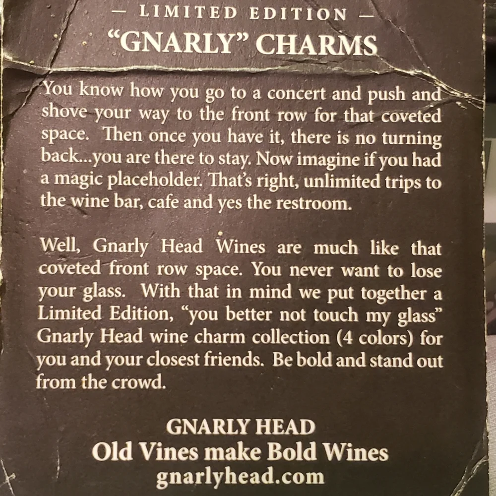 Vtg Wine Glass Charms Ltd Ed. Gnarly Head Pkg Of 2